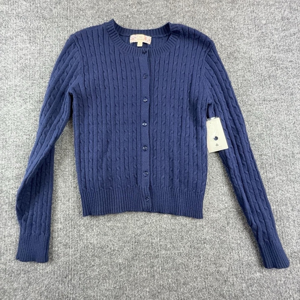 Pink Republic Cardigan Sweater Juniors XS Blue Cable Knit Button Front Crew Neck